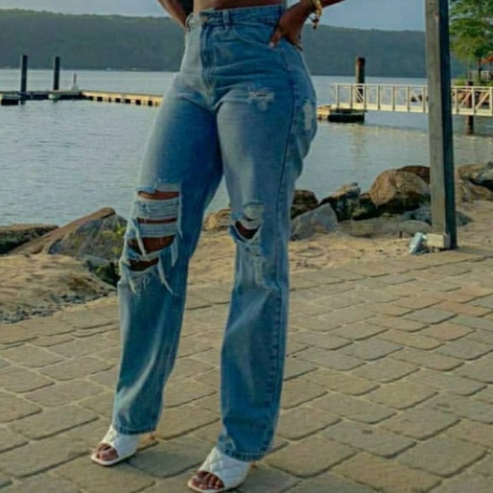 SHEIN  Ripped Blue Jeans